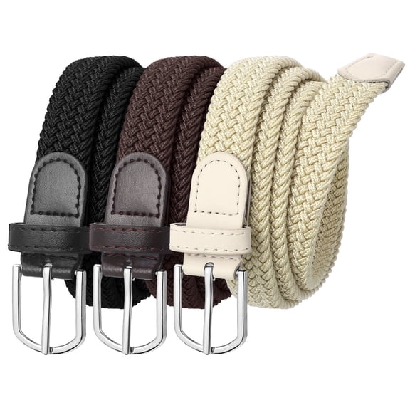 Bocaoying Mens Elastic Belts, Casual Woven No Hole Design, 3 Pack, Fits 28"-32" Waist