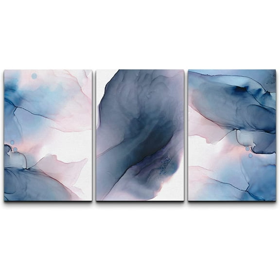 wall26 Canvas Wall Art Print Set Navy Blue & Pink Watercolor Ink Collage Abstract Shapes Illustrations Modern Art Chic Colorful Multicolor Neon for Living Room, Bedroom, Office - 24"x36&quot