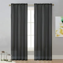 Vfedsrsge Black Semi-Sheer Rod Pocket Curtains - Polyester, Easy Install, Wrinkle-Resistant, Antistatic - for Living Room, Bedroom, Balcony - Modern Solid Color Decor