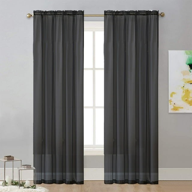 Cortinas de gasa de poliéster semitransparente de 99 x 130 cm, color liso, para sala de estar, dormitorio, con diseño de bolsillo para barra, que filtran la luz y ofrecen privacidad.