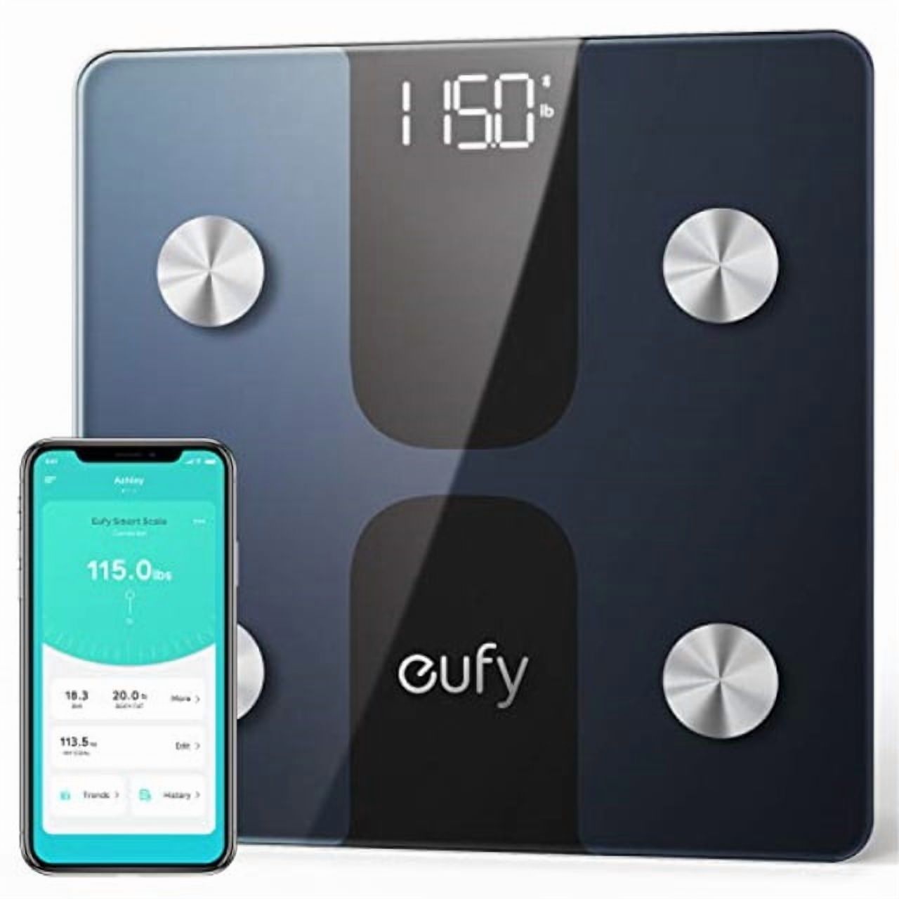 eufy smart scale c1 with bluetooth, body fat scale, wireless digital bathroom scale, 12 measurements, weight/body fat/bmi, fitness body composition analysis, black/white, lbs/kg