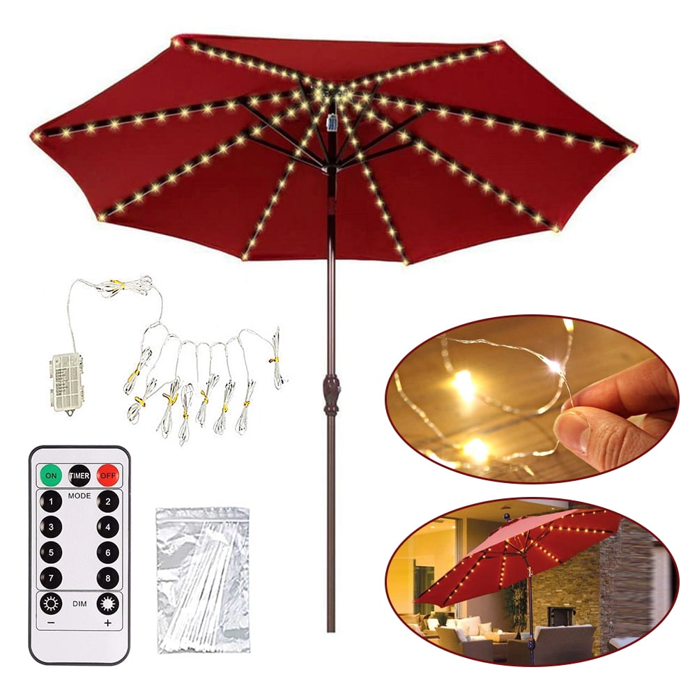SHELLTON Patio Umbrella String Lights with Remote Control 104 Bright LED 8 Modes Wireless Battery Operated Waterproof Outdoor Pole Lights for Patio Umbrellas Camping Tents Garden Decoration