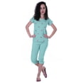 thumbnail image 2 of Moomaya Nightwear Set Embroidered Lips Top Solid 2 Piece Nightwear Capri Cotton Sleepwear Nightdress, 2 of 6