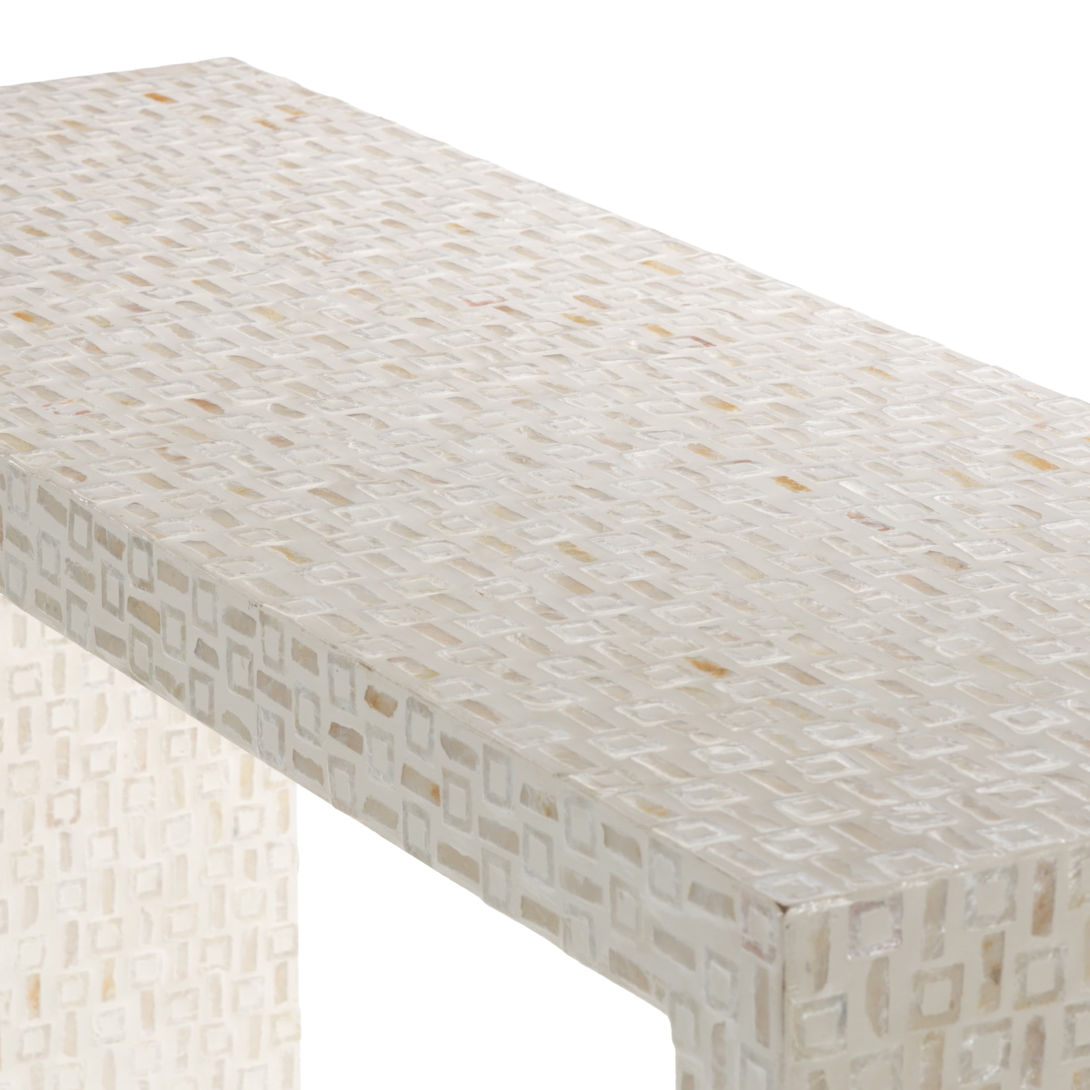 DecMode 44" x 31" Cream Capiz Shell Handmade Mosaic Inlay Console Table, 1-Piece