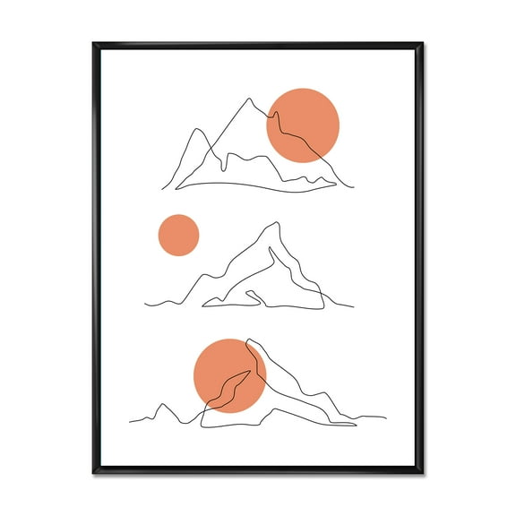 Designart 'Abstract Red Moons With Mountain Range' Modern Framed Canvas Wall Art Print