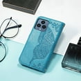 thumbnail image 5 of Allytech T-Mobile REVVL 6 5G Flip Wallet Case, Luxury PU Leather [Butterfly & Flower Embossed] Magnetic Clasp Stand Case Built-in Card Slots & Cash Pocket, Shockproof Wrist Strap Case, Blue, 5 of 7