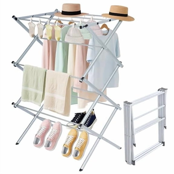 Foldable Clothes Drying Rack: 3 Tier Laundry Drying Rack, Collapsible Drying Rack Clothing, Portable Space Saving Clothing Rack for Indoor Outdoor, 22.6" L × 14.6" W × 41.3" H, Gray