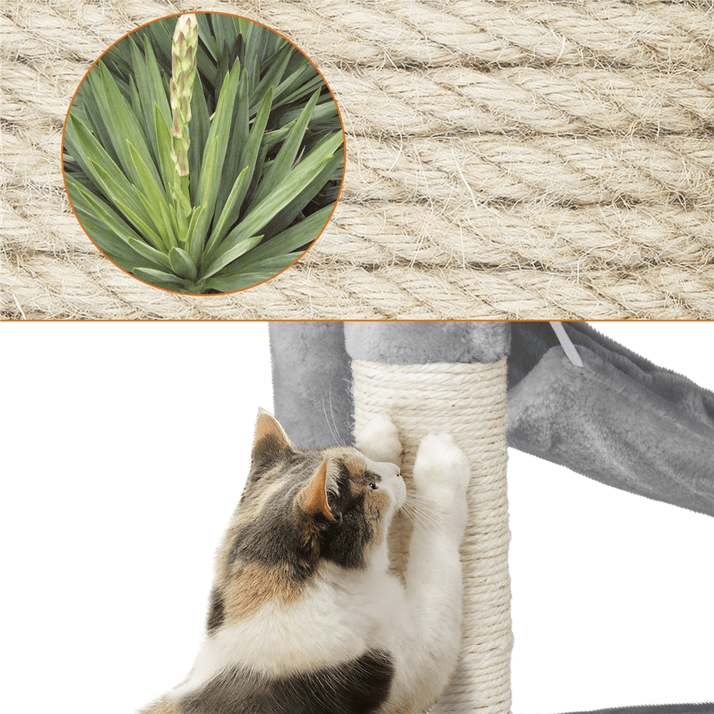 Alden Design 70″H Multi Level Cat Tower Tree with 2 Condos & 2 Foam-Padded Perches for Medium/Large Cats, Light Gray