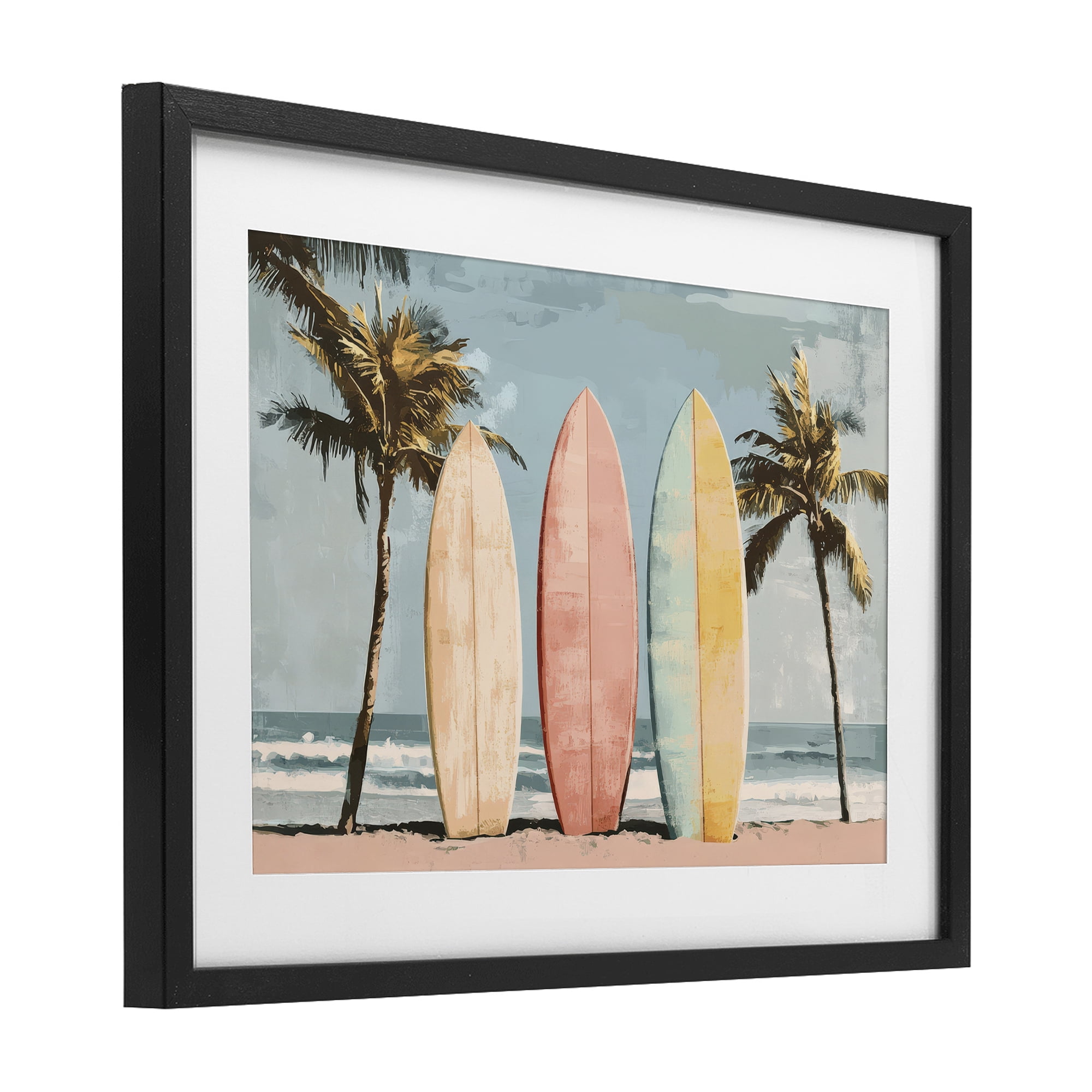 Stupell Industries Paradise Surfboard Trio Black Framed Print Under Glass, design by Petal Prints Design