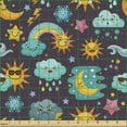 thumbnail image 2 of Ambesonne Cartoon Fabric by the Yard Upholstery, Joyful Smiling Sun Clouds, 2 Yards, Multicolor, 2 of 5