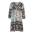 thumbnail image 3 of DYMADE Women Basic Pullover 3/4 Sleeve V-Neck Floral Print Midi Dress, 3 of 6
