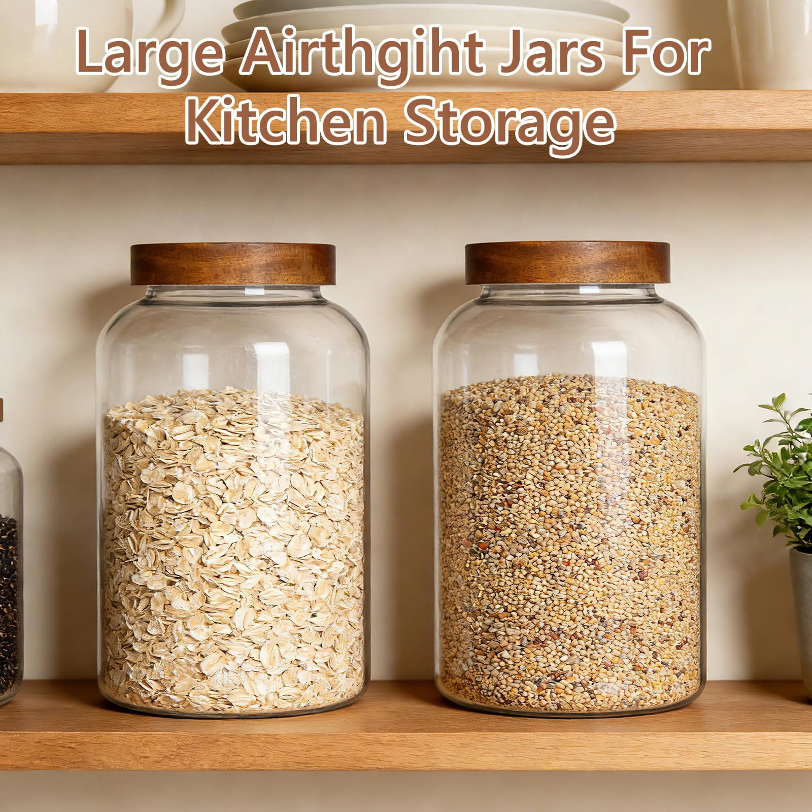 1 Gallon Large Glass Jars With Airtight Lid  2pcs Food Storage Containers Lids Flour Rice Contianers For Pantry Kitchen Organization Egg Cookie Sugar Cereal (128 Oz /3800ml)