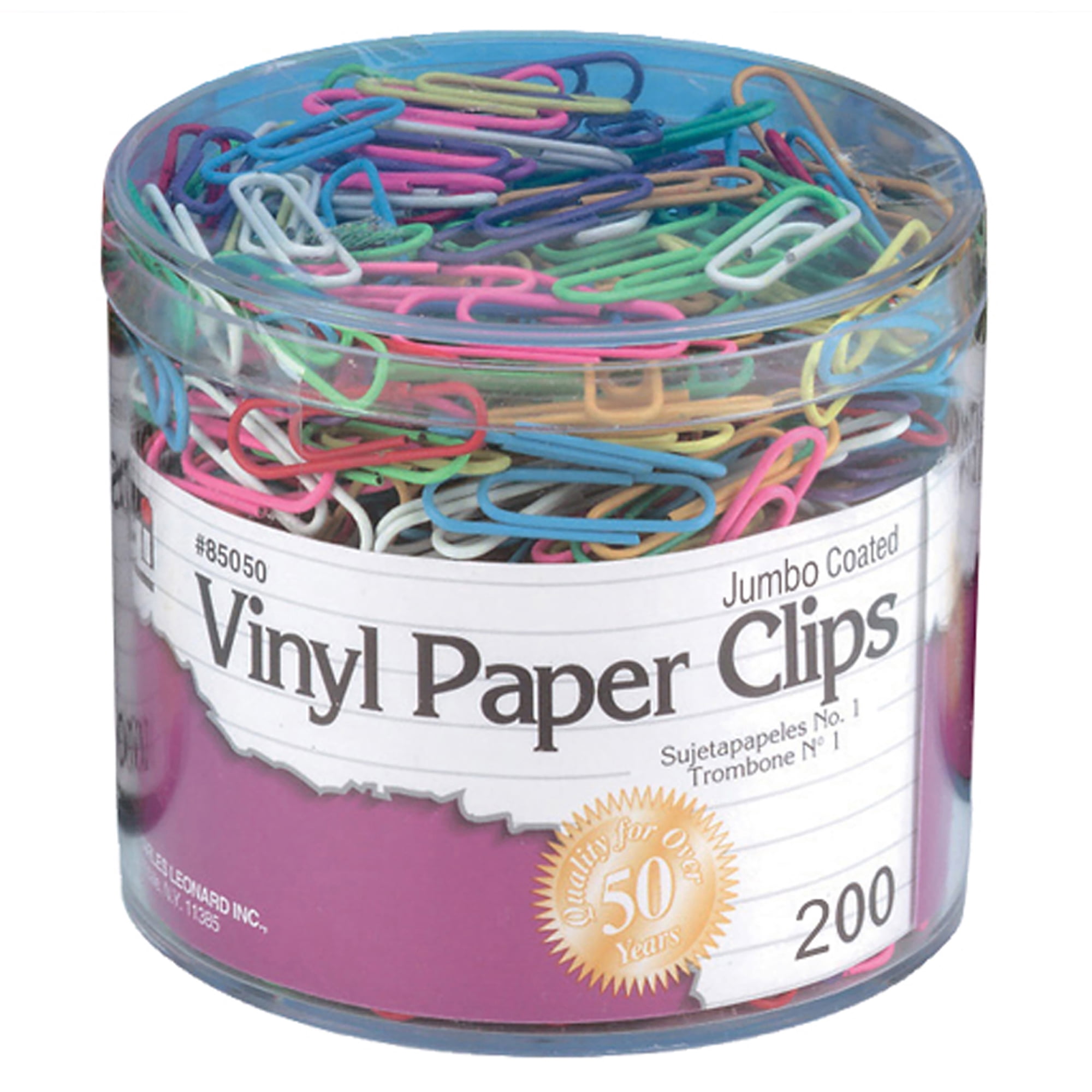 Charles Leonard Vinyl Coated Paper Clips, Jumbo Size, Assorted Colors, 1200 Count