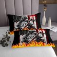 thumbnail image 3 of Ensemble de Literie Pompier Garçons Filles Grand, Couvre-Lit Drapeau Américain Flamme, Literie Camion de Pompiers Hache Rouge Brossée, Ensemble de Couvre-Lit Étoiles Rayures Noires Rouges (1 Couvre-Lit + 2 Taies d'Oreiller), 3 of 5