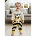 thumbnail image 6 of BemeyourBBs Newborn Baby Bee Outfit New to the Hive Letter Long Sleeve Romper Striped Pants and Antenna Hat Spring Fall Clothes, 6 of 9