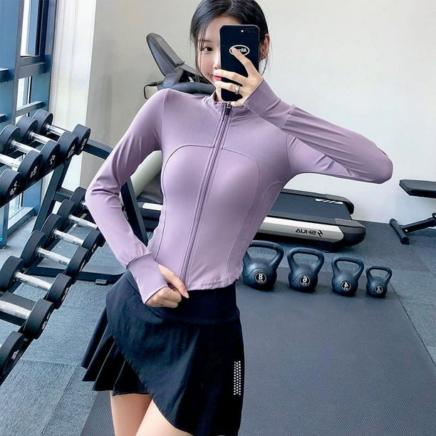 Chaqueta deportiva Ropa de yoga ajustada para mujer Camiseta de manga larga con cremallera Cárdigan ajustado Ropa de entrenamiento para correr