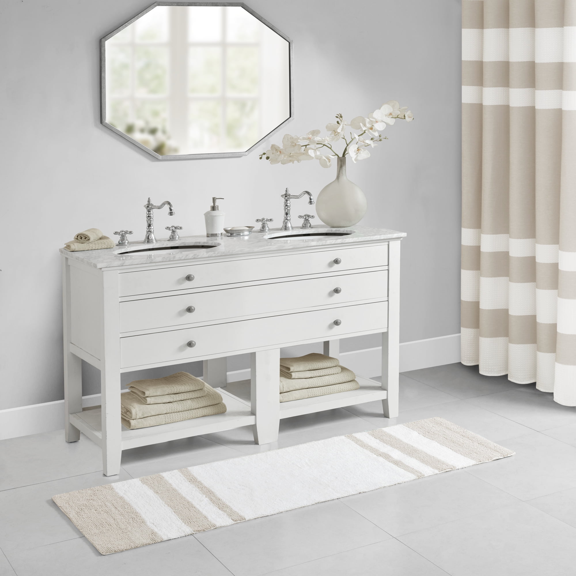 Home Essence Spa Cotton Striped Tufted Reversible Bath Rug