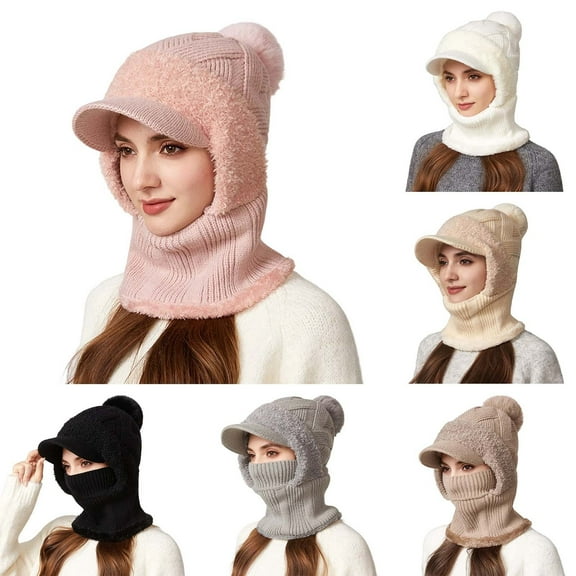 FUZHIQ 3 in 1 Beanie Hat with Scarf and Mask, 3 in 1 Beanie Hat for Women, Knitted Ski Scarf and Mask Set, Balaclava Hats
