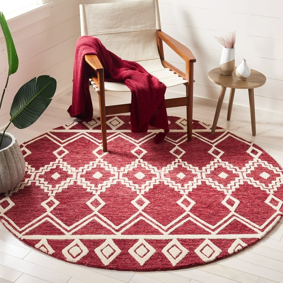 SAFAVIEH Abstract Torrey Geometric Wool Area Rug, Red/Ivory, 6' x 6' Round