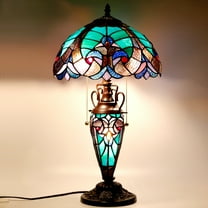 Stained Glass Rustic Table Lamp with Tiffany Style Green Liaison Nightlight 22" Tall Vintage Base Living Room Bedroom Dresser Bedside Nightstand Home Office Family Bar Led Bulb Included