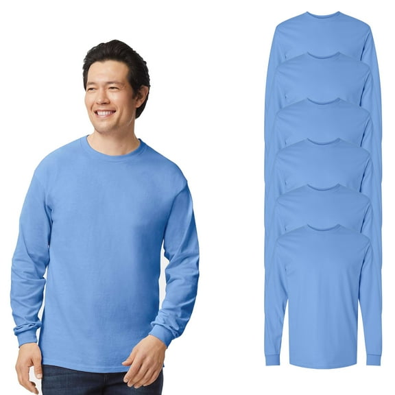 Gildan Men’s Long Sleeve Classic Fit T-Shirt, Crew neck Ultra Cotton Tee, Carolina Blue, 6-Pack, S