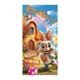thumbnail image 2 of YaoZQ Happy Easter Door Sign, Cartoon Bunny at Carrot House with Welcome Text, Spring Holiday Front Porch Entrance Decoration, Orange, 35 x 71 in, 2 of 7