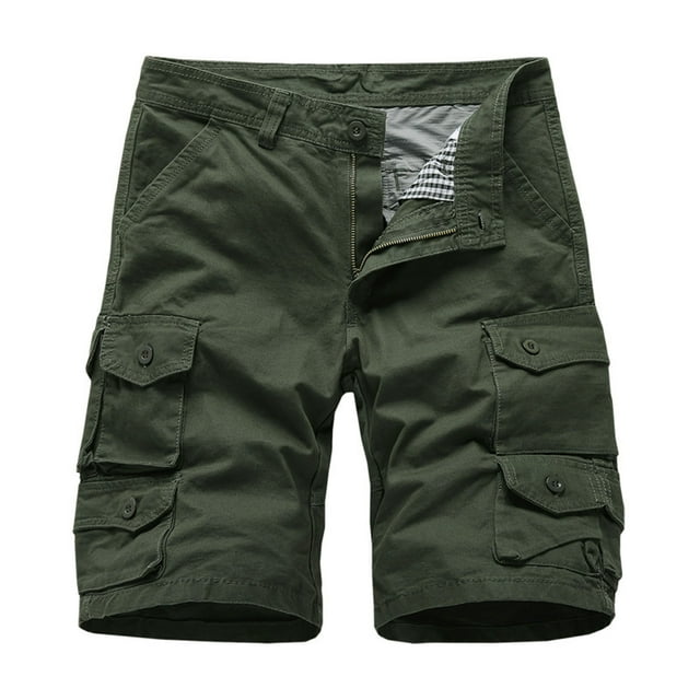 Puntoco Pantalones Cortos Cargo Para Hombre, Corte Entallado, Cremallera Multibolsillos De Pierna Recta Casuales (Cinturón No Incluido) Xl Verde Militar (38)