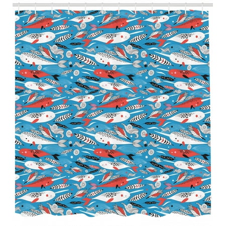 Narwhal Shower Curtain Underwater Life Themed Whale And Bird
