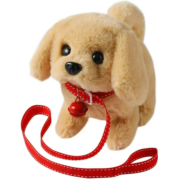 Plush golden retriever toy puppy electronic interactive dog walking barking tail wagging stretching companion animal for kids toddlers