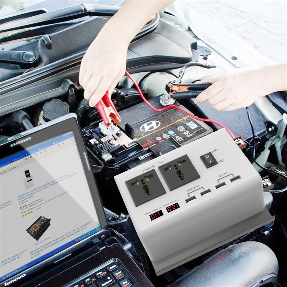 Power Inverter 300W 12V DC to 120V/110V AC with USB Charging Ports and 2 AC Outlets