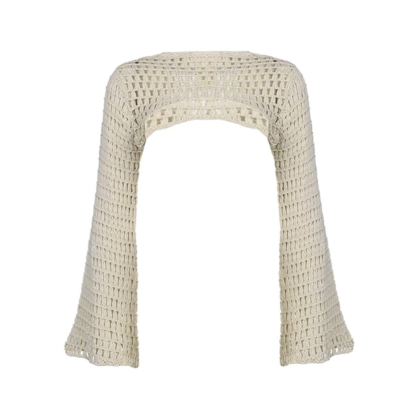 Top corto de punto de punto de , ropa pa mujer, prendas de punto de manga lga, moda holgada cómoda, ahuecada Campus Beige Sunnimix Top corto de punto