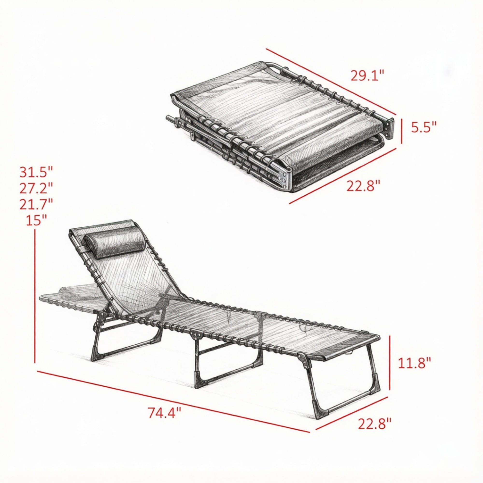 2 Folding Chaise Lounge Pool Chairs, for Poolside Tanning, Pillow, Breathable Mesh, Black