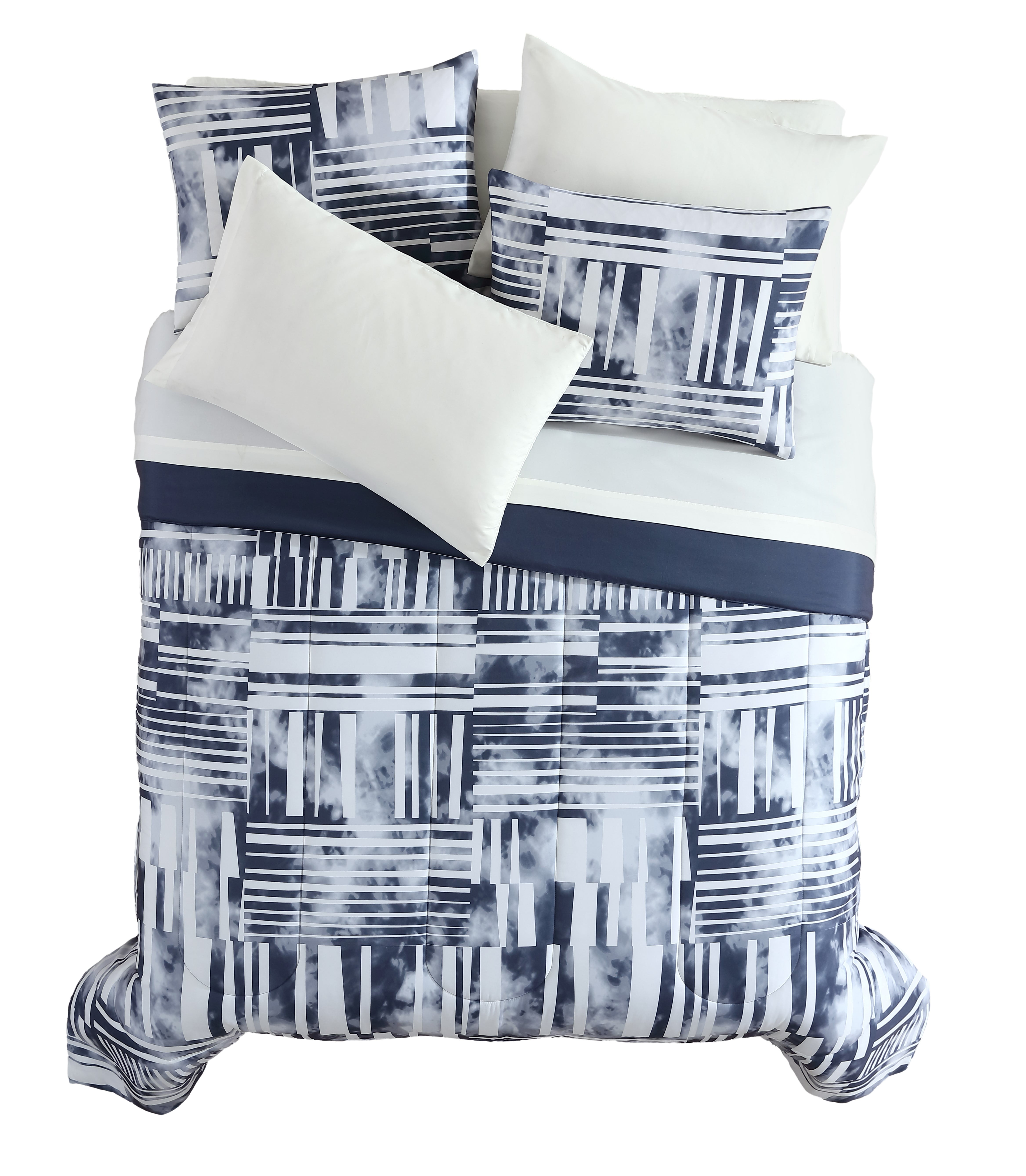 Mainstays Abstract Grid 7-Piece Bed in a Bag Set, Queen – Back to School!, Size:T/5pc, D/7 pc Q/7 pc