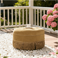 thumbnail image 6 of Gold Yellow Velvet Ottoman with Tassel Fringe, 24 Inch Round Button Tufted Accent Stool for Living Room, 6 of 7