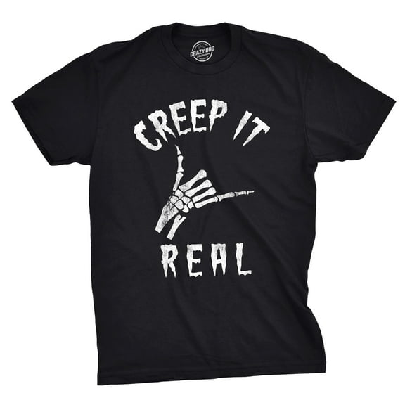 Mens Creep It Real T Shirt Funny Skeleton Halloween Shaka Tee Graphic Tees