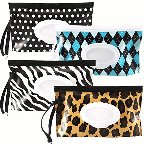 4 Pack Baby Wipe Dispenser,Portable Refillable Wipe Holder,Baby Wipes Container,Reusable Travel Wet Wipe Pouch
