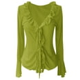 thumbnail image 5 of Ediodpoh Women’s Fashion Cardigan Stylish Plunging V Neck Ruffled Trim Long Sleeve Fitted Flare Sleeve Top Womens Cardigan Green L, 5 of 5