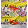 thumbnail image 1 of Soimoi Yellow Viscose Chiffon Fabric Geometric Check,Lily & Floral Print Sewing Fabric Yard 42 Inch Wide, 1 of 1