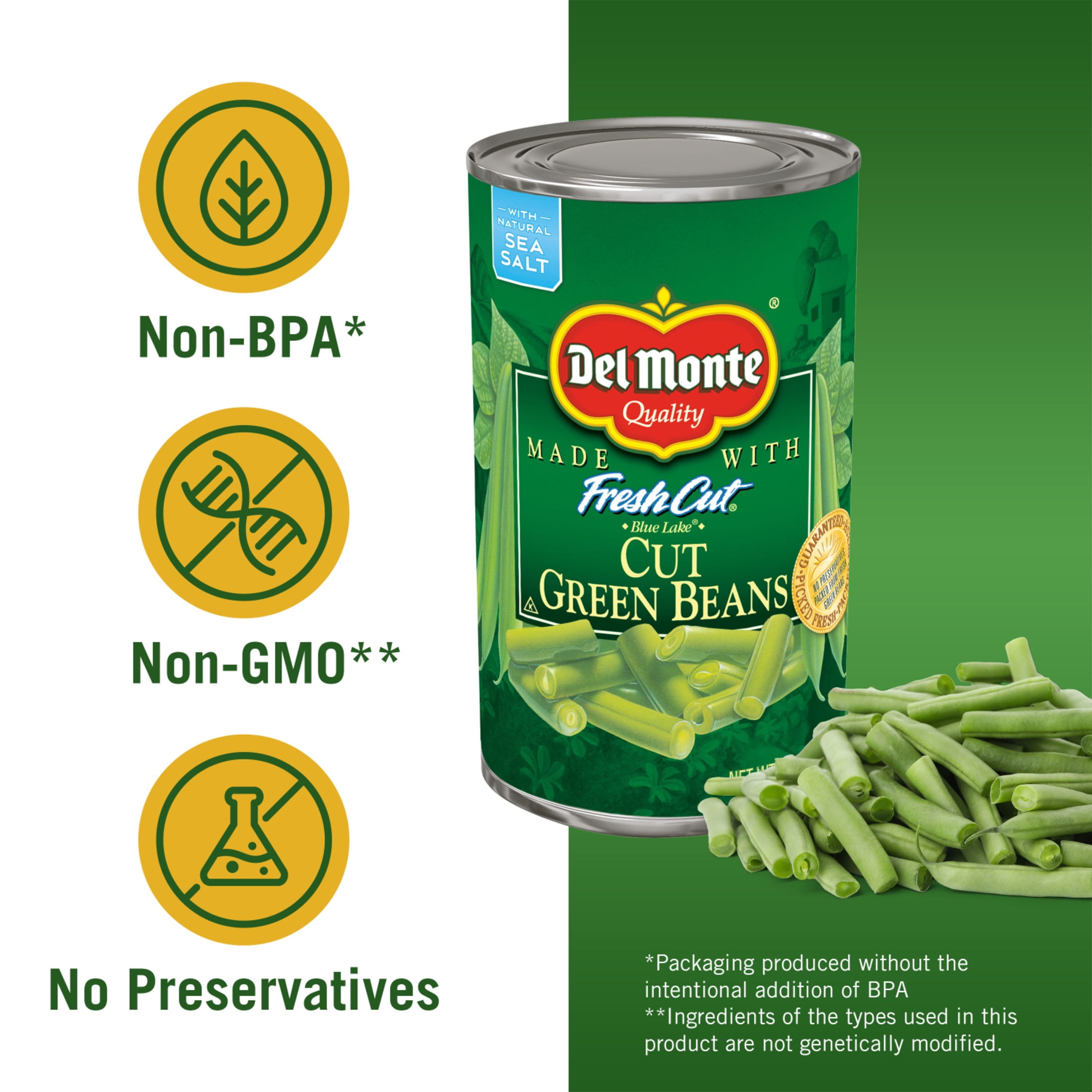 (6 pack) Del Monte Blue Lake Cut Green Beans, Canned Vegetables, 50 oz Can