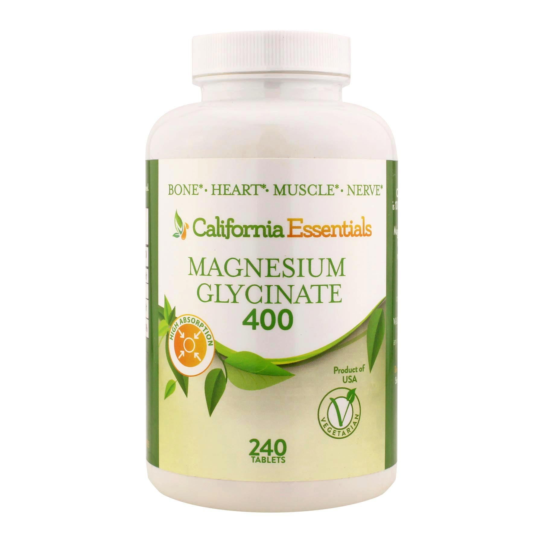 California Essentials Magnesium Glycinate 400, Vegan, NonGMO, Soy Free, Vegetarian and Gluten