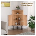 thumbnail image 4 of 39" Tall Corner Storage Cabinet with Rattan Doors, 4-Tier Farmhouse Floor Cabinet with Adjustable Shelves & Metal Legs, Space-Saving Organizer for Bathroom & Living Room/Light Oak, 4 of 7