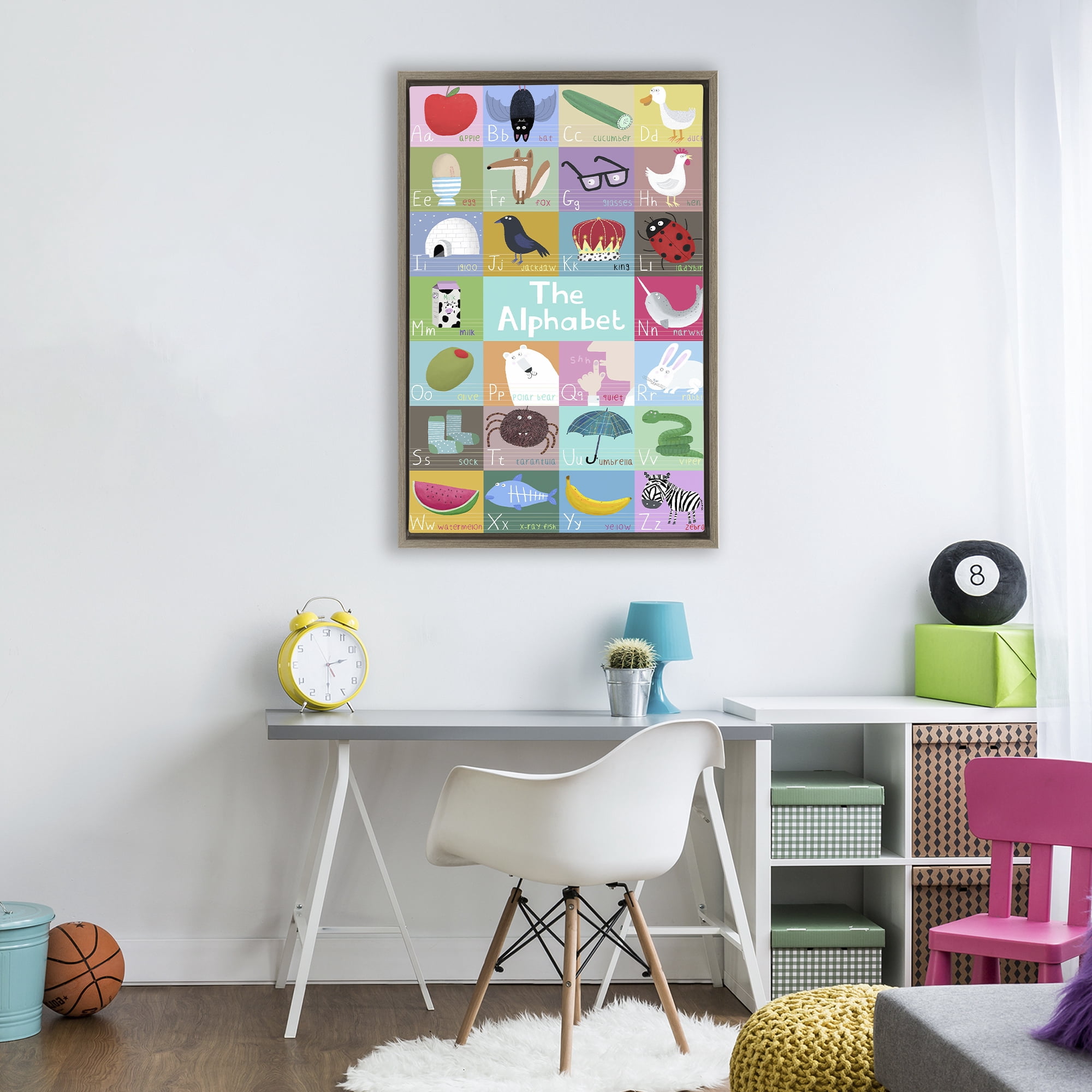 Stupell Industries First Words Alphabet Brown Framed Floater Canvas Wall Art, design by Carla Daly
