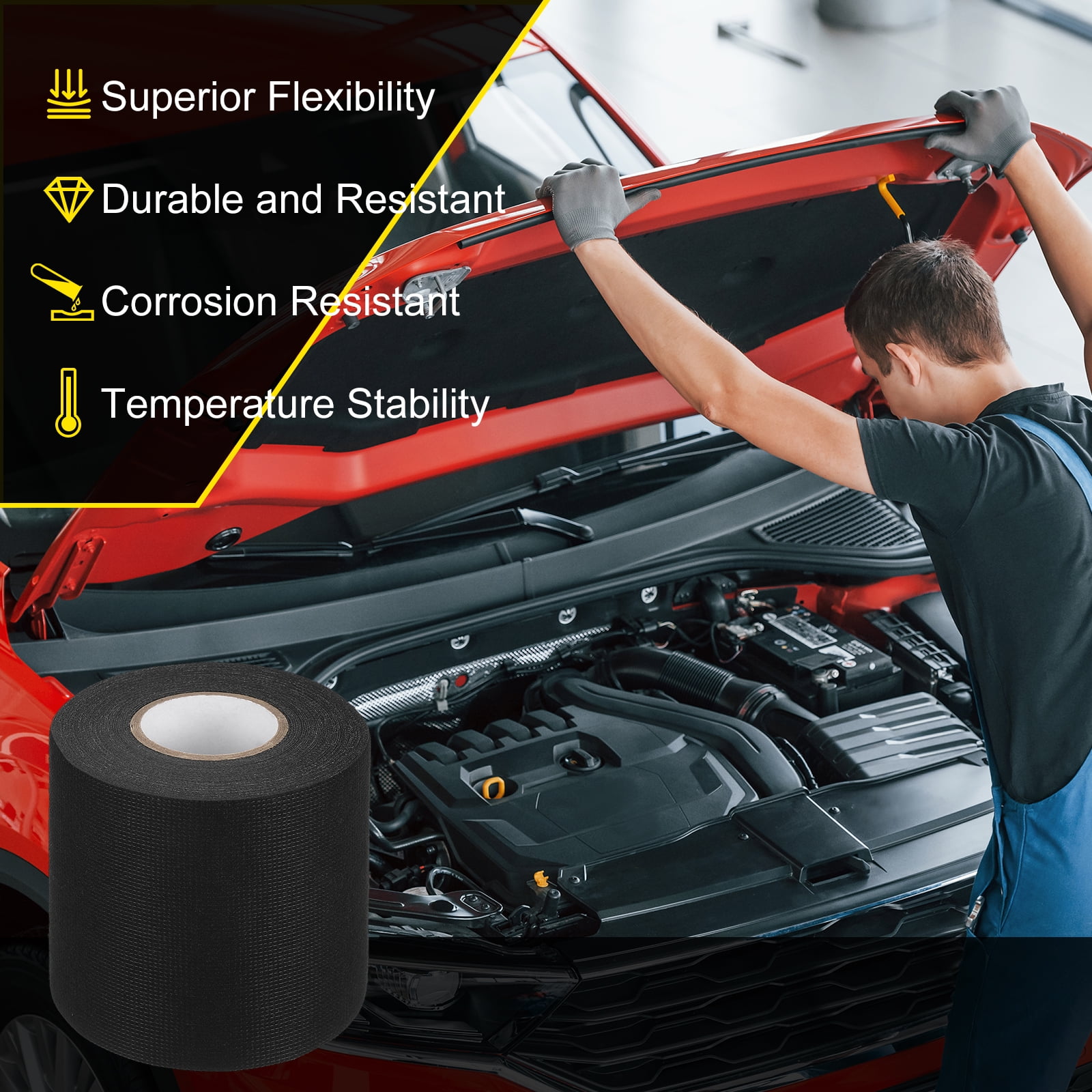 Uxcell Wire Harness Tape, 3.15 in x 49.2 ft Self-Adhesive Cloth Electrical Tape Auto Electrical Cable Fixed High Temp Noise Dampening Heat Proof Wire Harness Automotive Cloth Tape, 2 Pcs