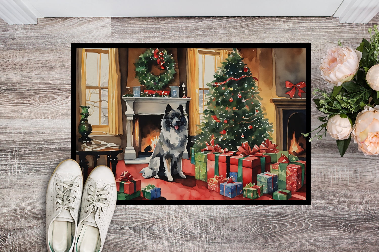 Carolines Treasures DAC2690JMAT 0.15 x 24 x 36 in. Keeshond Cozy Christmas Doormat