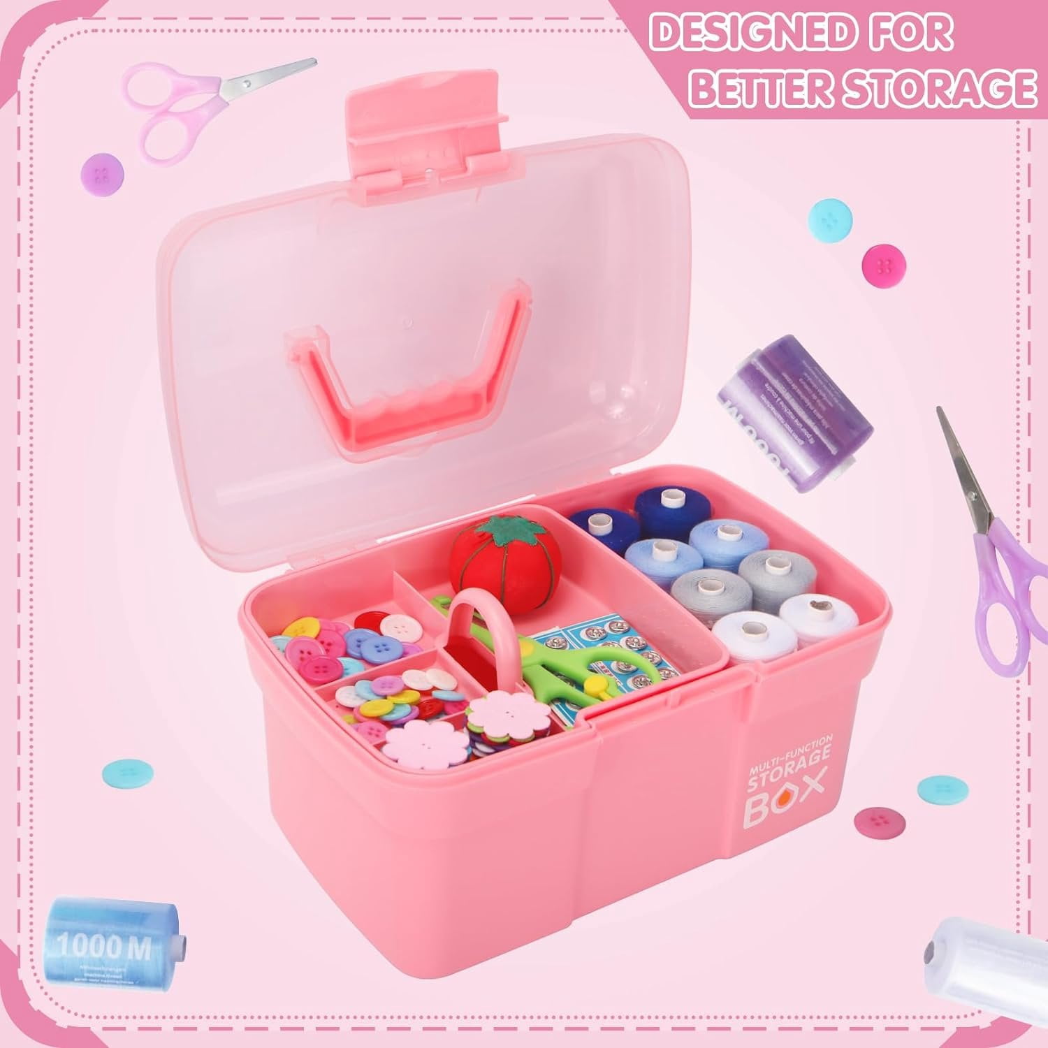 11in Mutipurpose Storage Box Organizer with Removable Tray, Portable Small Craft Organizer with Handle, Plastic Clear Tool Box Art Case for Makeup, Sewing, , Hair Accessories ()