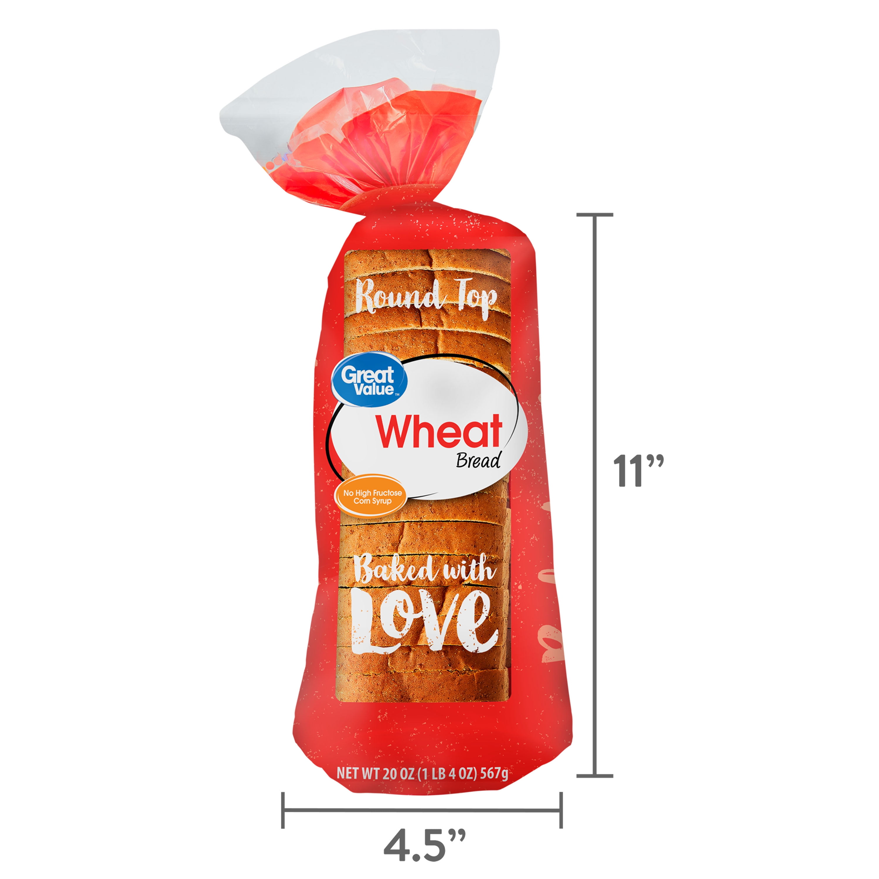 Great Value Round Top Wheat Bread, 20 oz