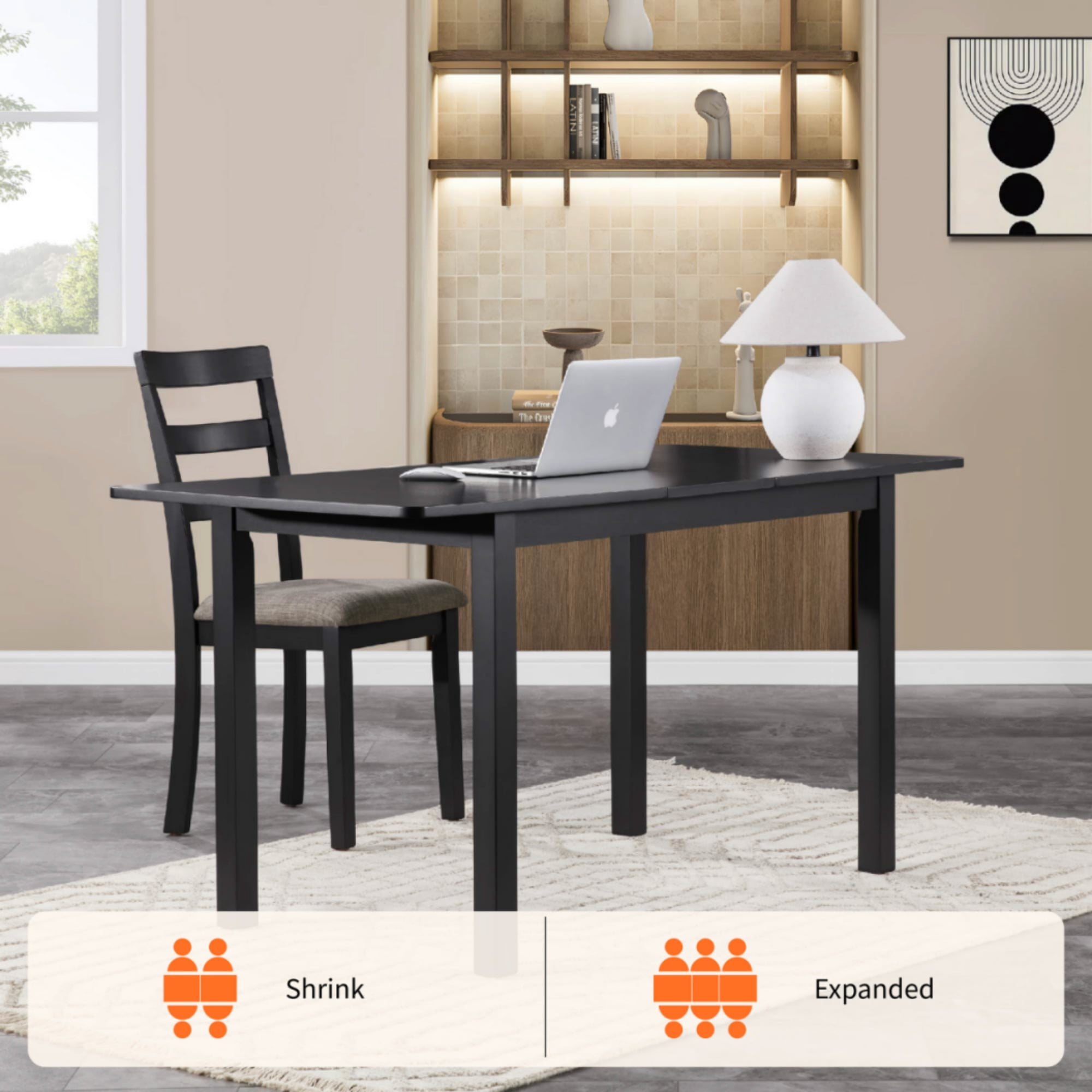 GARITIN 59-Inch Extendable Dining Table for 4-8, Modern Wooden Expandable Kitchen Table with Smooth Sliding Mechanism, Space-Saving Dining Room Table for Small Space Home Living Room Office, Black