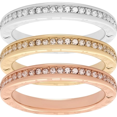 Michael Kors Women's Crystal Accent Tri-Tone Stainless Steel Three-Band Stackable Fashion Ring