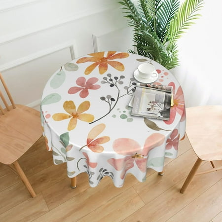 

ZICANCN Round Table Cloths 60 Inch Watercolor Flower Patterns Table Cover Waterproof Washable Outdoor Picnic Tablecloth