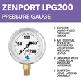 thumbnail image 4 of Zenport LPG200 Glycerin Liquid Filled Pressure Gauge, 200 PSI - 10 Pack, 4 of 5